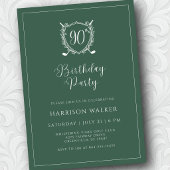 90th Birthday Party Golf Crest Elegant Script Sage 招待状