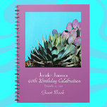90th Birthday Party Guest Book, Agave and Cactus ノートブック<br><div class="desc">この90～95誕生日スパイラルノートブックゲストブック飾は、ターコイズの背景にアガベと紫のトゲのナシのサボテンの私のオリジナル写真と共に掲載されている。背景色は「ラジアントラン」。文字は白い。簡単にカスタマイズ戻す、単にサンプル文字を変更または削除。オリジナル写真：Marcia Socolik.All Rights Reserved © 2016 Alan & Marcia Socolik.</div>