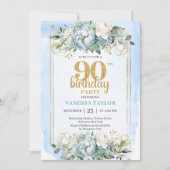 90th Birthday Party Invite Elegant Dusty Blue  招待状 (正面)