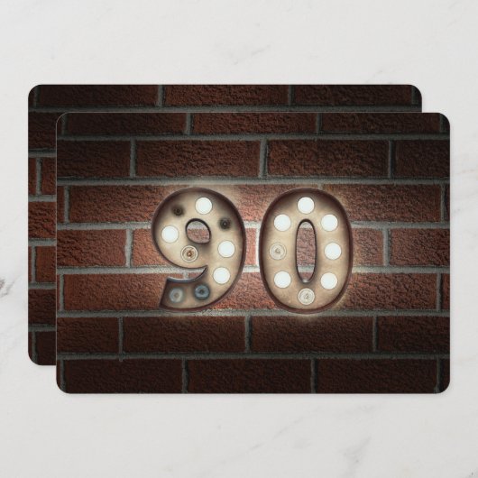 90th Birthday Party-marquee lights on brick 招待状 (正面/裏面)