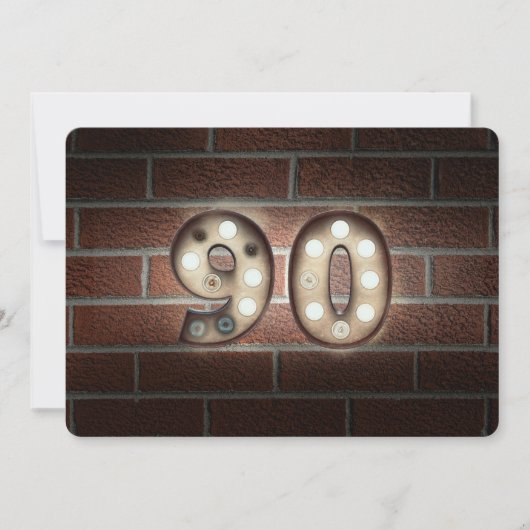 90th Birthday Party-marquee lights on brick 招待状 (正面)