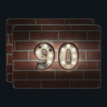 90th Birthday Party-marquee lights on brick 招待状<br><div class="desc">90歳の誕生日パーティーのためのマーキーライトと照らされた素朴なレンガの壁</div>