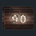 90th Birthday Party-marquee lights on brick 招待状<br><div class="desc">90歳の誕生日パーティーのためのマーキーライトと照らされた素朴なレンガの壁</div>
