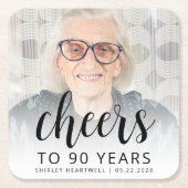 90th Birthday Party Photo Black Script Cheers スクエアペーパーコースター (正面)