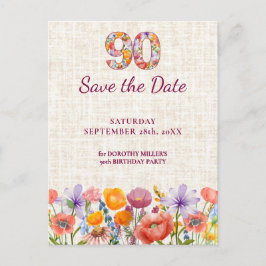 90th Birthday Party - Wildflower Save the Date 案内ポストカード