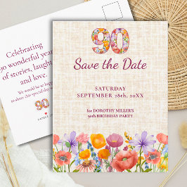 90th Birthday Party - Wildflower Save the Date 案内ポストカード