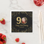 90th Birthday Photo Elegant Black Gold Glitter スタンダードカクテルナプキン (インサイチュ)