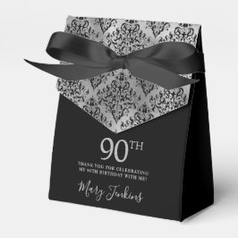 90th Birthday Silver Damask Thank You フェイバーボックス