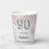 90th birthday silver pinkグリッター名 紙コップ (正面)