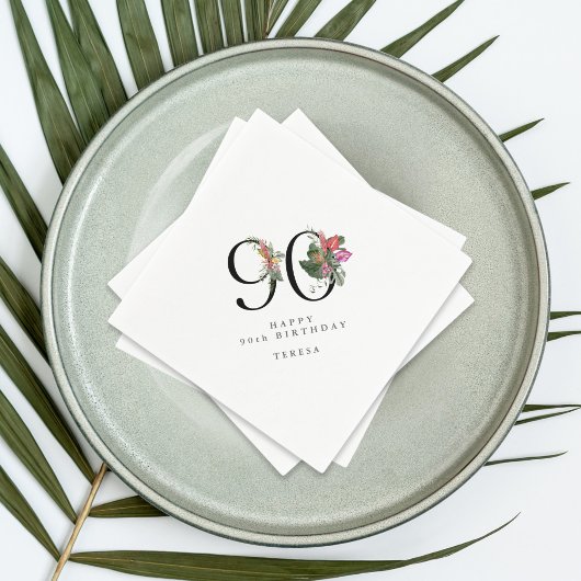 90th Birthday Simple Elegant Tropical Invitation スタンダードカクテルナプキン