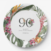 90th Birthday Simple Elegant Tropical Invitation ペーパープレート (正面)
