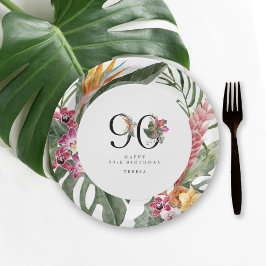 90th Birthday Simple Elegant Tropical Invitation ペーパープレート