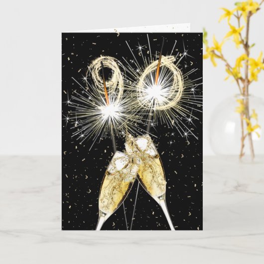 90th Birthday Sparklers and Champagne Toast カード (黄色い花)