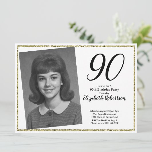 90th Custom Photo White and Gold  招待状 (スタンド正面)