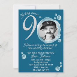 90th Dark Teal Bubble Birthday Party Invitation 招待状