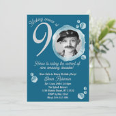 90th Dark Teal Bubble Birthday Party Invitation 招待状 (スタンド正面)