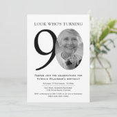 90th Elegant Black and White Photo Birthday 招待状 (スタンド正面)
