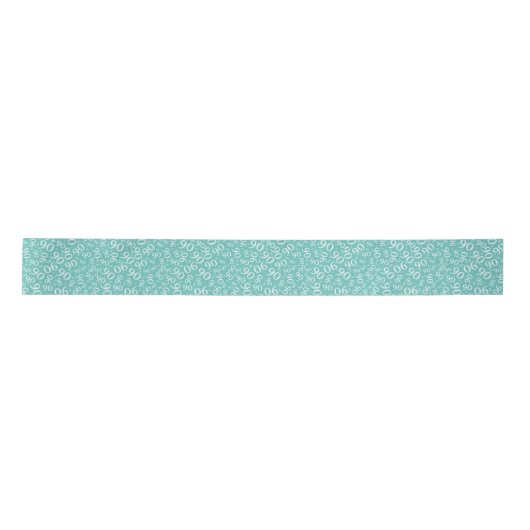 90th Modern Random Number Pattern Teal/White サテンリボン (正面)
