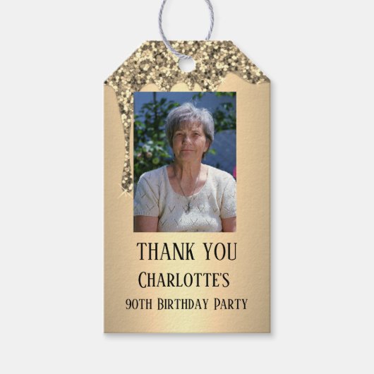90th Ninety Elegant Birthday Party Gold ギフトタグ (正面)