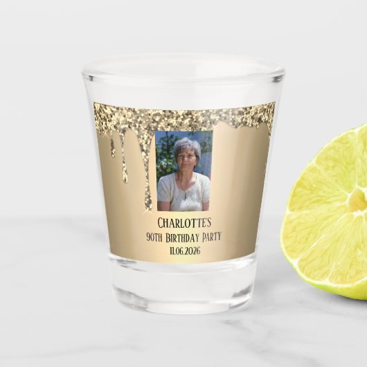 90th Ninety Elegant Birthday Party Gold ショットグラス (正面)