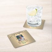 90th Ninety Elegant Birthday Party Gold スクエアペーパーコースター (インサイチュ)