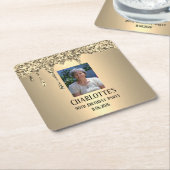 90th Ninety Elegant Birthday Party Gold スクエアペーパーコースター (アングル)