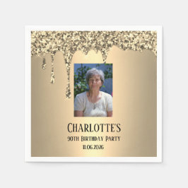 90th Ninety Elegant Birthday Party Gold スタンダードカクテルナプキン