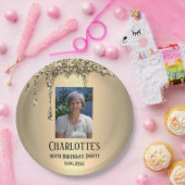 90th Ninety Elegant Birthday Party Gold ペーパープレート (パーティー)