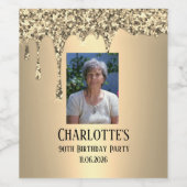 90th Ninety Elegant Birthday Party Gold ワインラベル (シングルラベル)