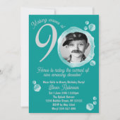 90th Ocean Teal Bubble Birthday Party Invitation 招待状 (正面)