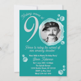 90th Ocean Teal Bubble Birthday Party Invitation 招待状