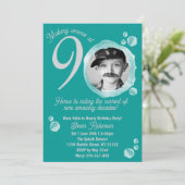 90th Ocean Teal Bubble Birthday Party Invitation 招待状 (スタンド正面)