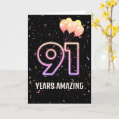 91歳の誕生日バルーンとコンフェティ カード (黄色い花)