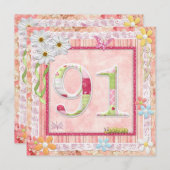 91歳の誕生日パーティースクラップブック作りスタイル 招待状 (正面/裏面)