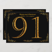 91歳の誕生日パーティー，ギャツビースタイル，ブラック金ゴールドグリッター 招待状 (正面/裏面)