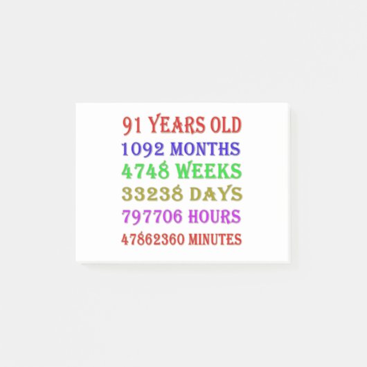 91歳の誕生日マイルストーン ポストイット (正面)