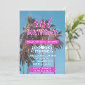 91歳の誕生日招待状 サマーピンク パームツリー 招待状 (スタンド正面)