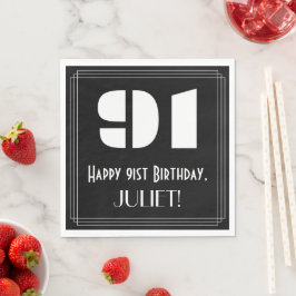 91歳の誕生日：アートデコ風デザイン「91」＋名前 スタンダードランチョンナプキン