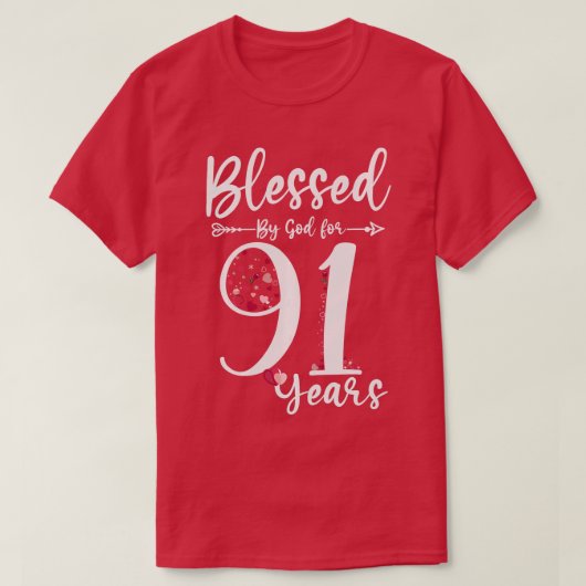 91歳賛美91誕生日ギフト神によって Tシャツ (デザイン正面)