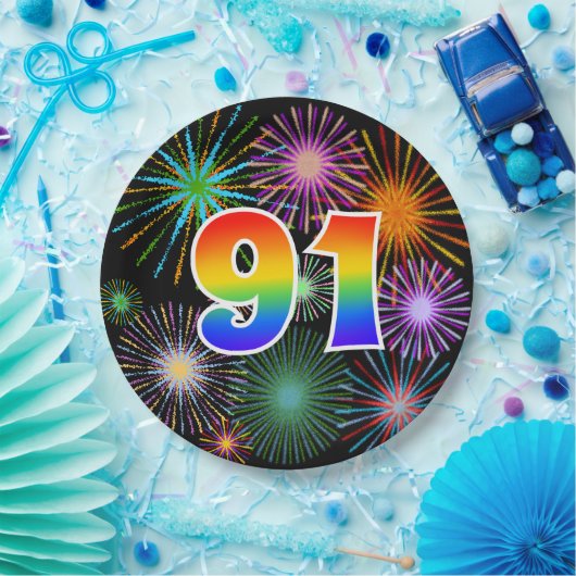 91番目のイベント-カラフルおもしろい, はっきりした, Rainbow 91 ペーパープレート (パーティー)