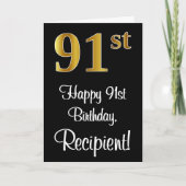 91番目の誕生日エレガント~豪華フェイクな金ゴールドルック# カード (正面)