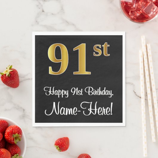 91番目の誕生日エレガント~豪華フェイクな金ゴールドルック# スタンダードランチョンナプキン (インサイチュ)