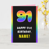 91番目の誕生日カラフル: Rainbow # 91,名前をカスタムする カード (黄色い花)