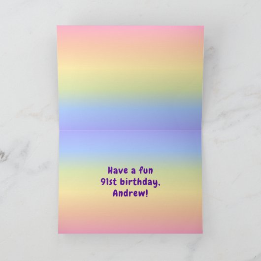 91番目の誕生日カラフル: Rainbow # 91,名前をカスタムする カード (内部)