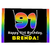 91番目の誕生日カラフル: Rainbow # 91,名前をカスタムする ラージペーパーバッグ (裏面)