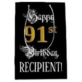 91番目の誕生日ファンシー～スクリプトフェイク;金ゴールド検索；名前 ミディアムペーパーバッグ (正面)