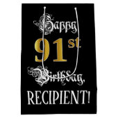 91番目の誕生日ファンシー～スクリプトフェイク;金ゴールド検索；名前 ミディアムペーパーバッグ (裏面)