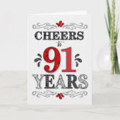 91番目の誕生日応援の赤い白の黒いパターン カード (正面)