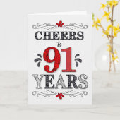 91番目の誕生日応援の赤い白の黒いパターン カード (黄色い花)