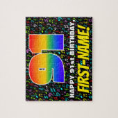 91番目の誕生日:おもしろい、カラフル音楽シンボル、「91」 ジグソーパズル (縦)